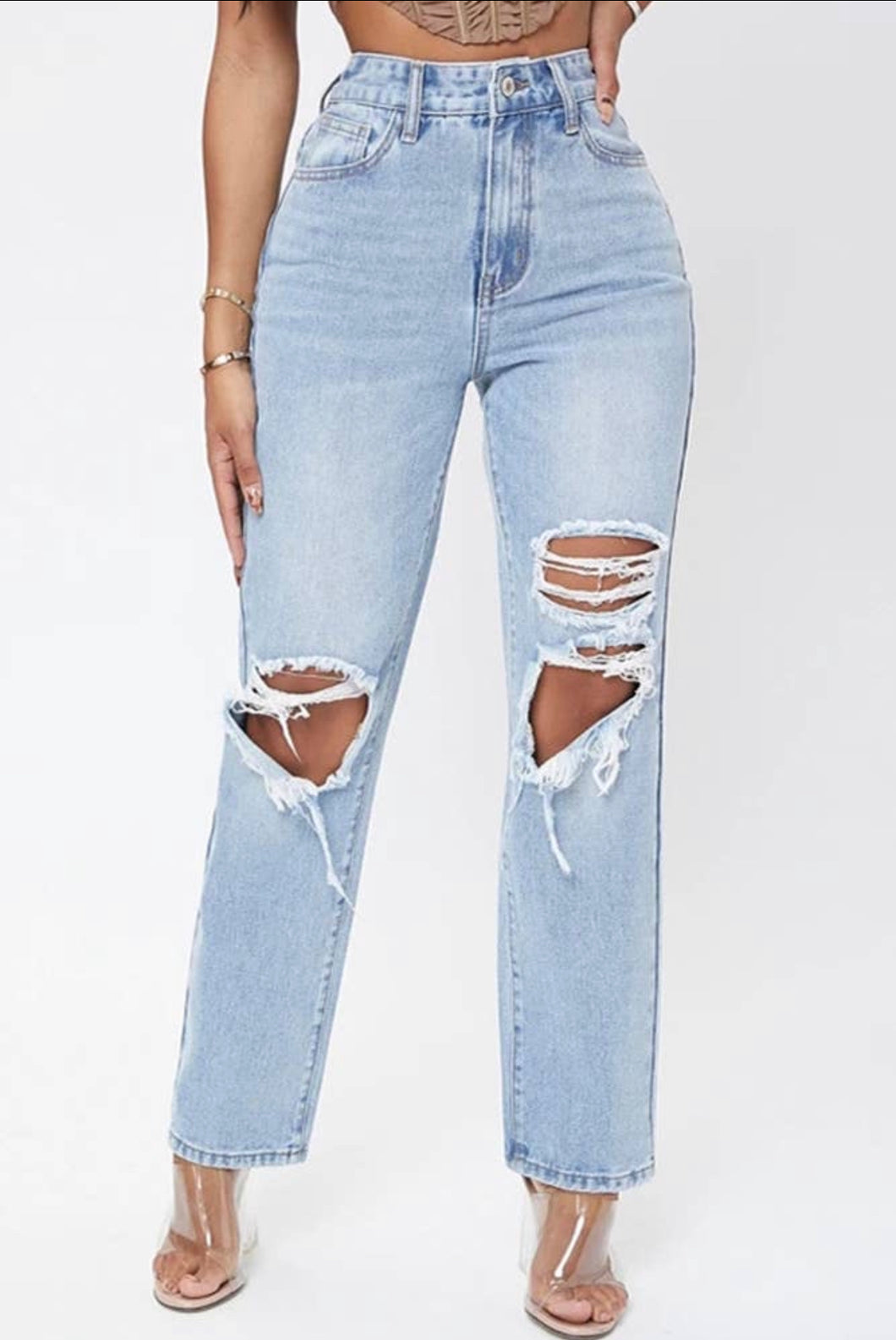 High Waist Washed Ripped Jeans